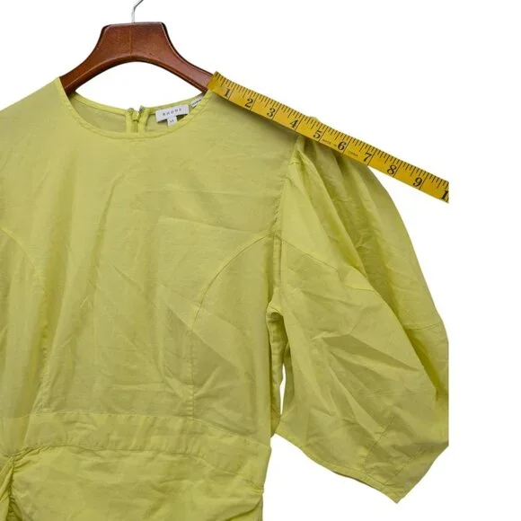 Rhode Pia Mini Sheath Dress Neon Yellow 1/2 Sleeve Ruched Asymmetric Skirt Sz XS - Picture 10 of 11